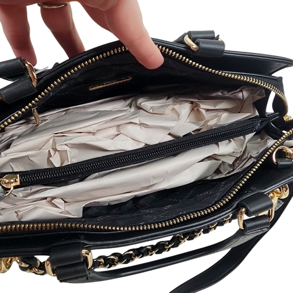 Steve Madden Blisha Black Satchel Handbag Purse Gold Hardware Nwt Leather Straps - Picture 3 of 8